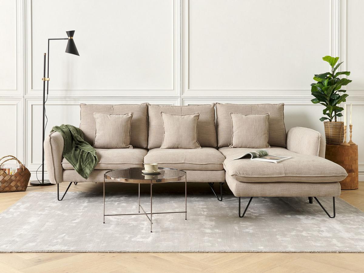 3-SITZER-ECKSOFA Chenillegewebe Beige rechtsseitig Sersan - Beige, Textil (258/179cm) - Beliani