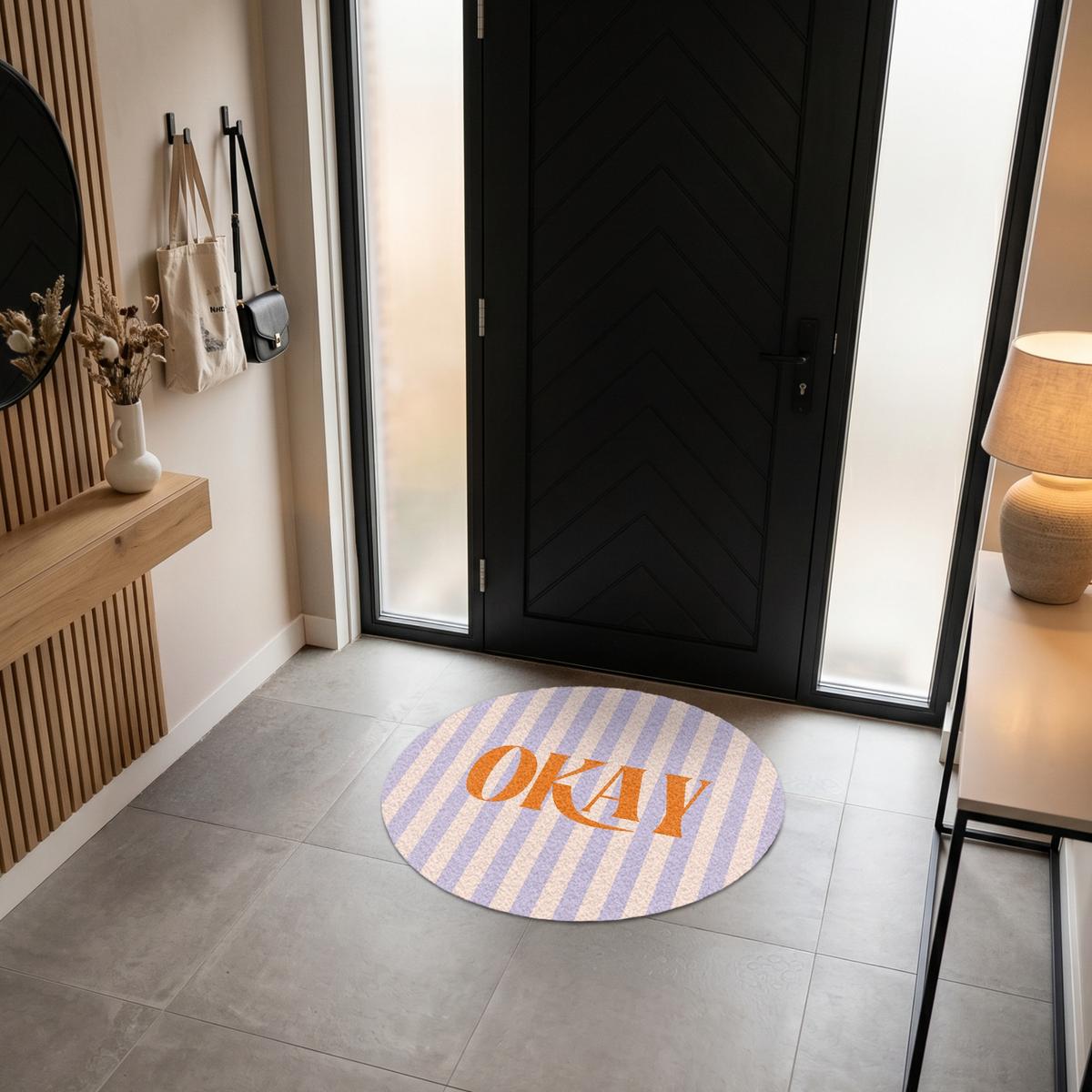 FUSSMATTE Lila – Orange – Streifen – Okay 90x90 cm - Flieder, Kunststoff (90/0.4cm) - MuchoWow