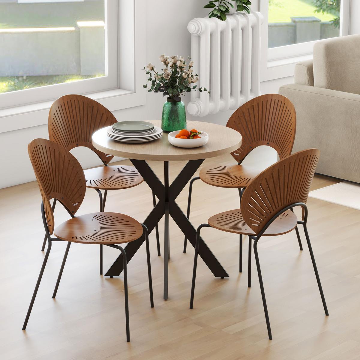 ESSTISCH MDF Stahl Braun - Schwarz/Braun, Holzwerkstoff/Metall (75/75/75cm) - HOMCOM