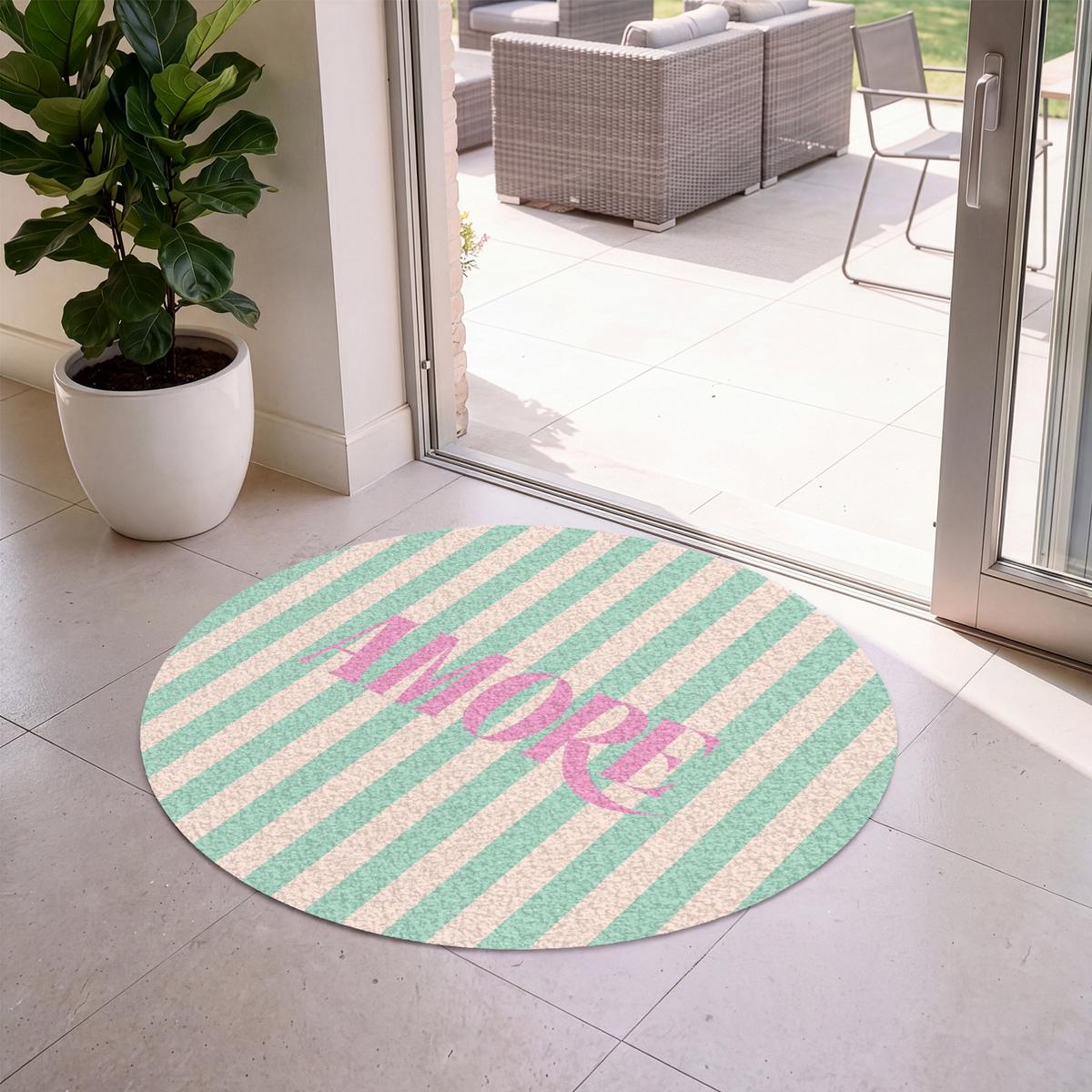 FUSSMATTE Rosa – Grün – Streifen – Amore 120x120 cm - Mintgrün, Kunststoff (120/0.4cm) - MuchoWow