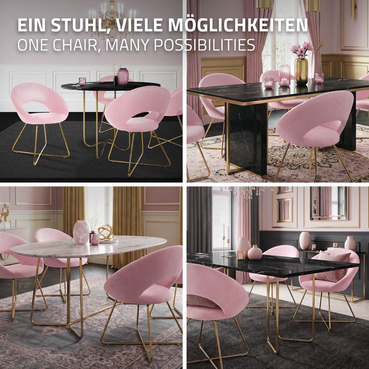ESSZIMMERSTÜHLE 2er Set Rosa Samt - Pink/Goldfarben, Metall (53/77/64cm) - ML-DESIGN