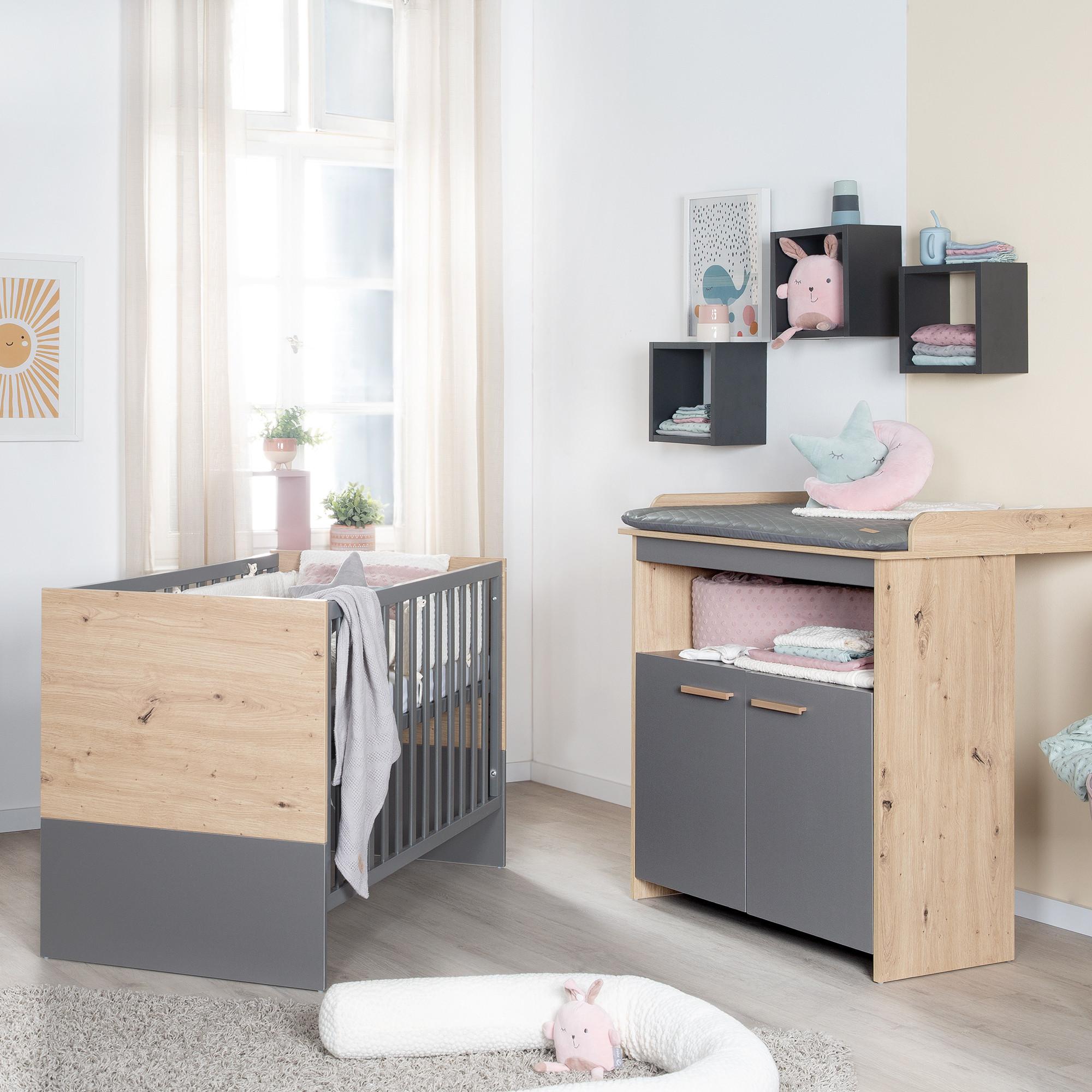 BABYMÖBEL SET Anna 2-teilig - Anthrazit/Sonoma Eiche, Holz/Holzwerkstoff (120/98/60cm) - Roba
