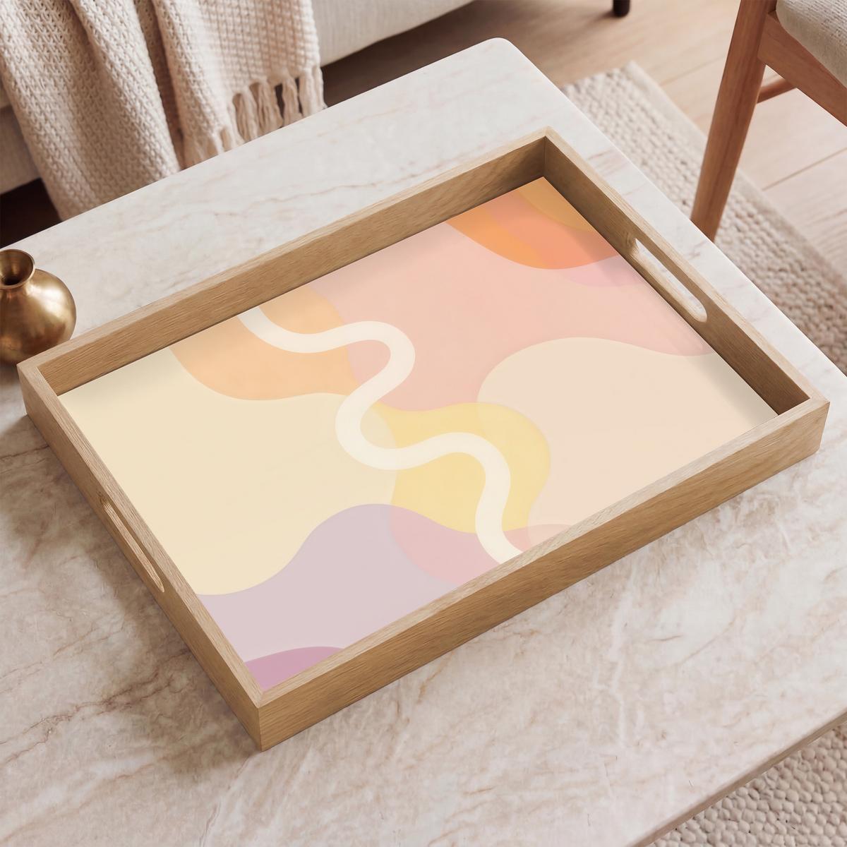 TABLETT Gewellte Formen - Abstrakt - Pastell 50x35 cm - Beige, Holz (50/5/5cm) - OnlyWow