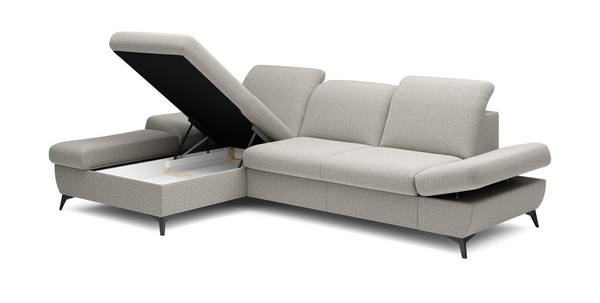 ECKSOFA FELICE L-S Beige Geflochtener Stoff mit Schlaffunktion - Creme, Holz (284/166cm) - MASSENO