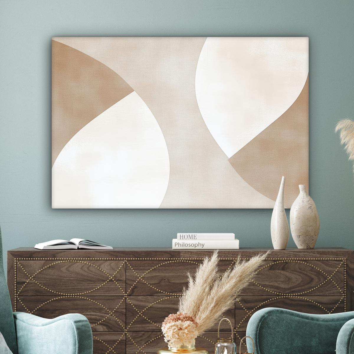 LEINWANDBILD Braun - Japandi - Abstrakt Wohnzimmer Groß 120x80 cm - Sandfarben, Textil (120/80cm) - MuchoWow