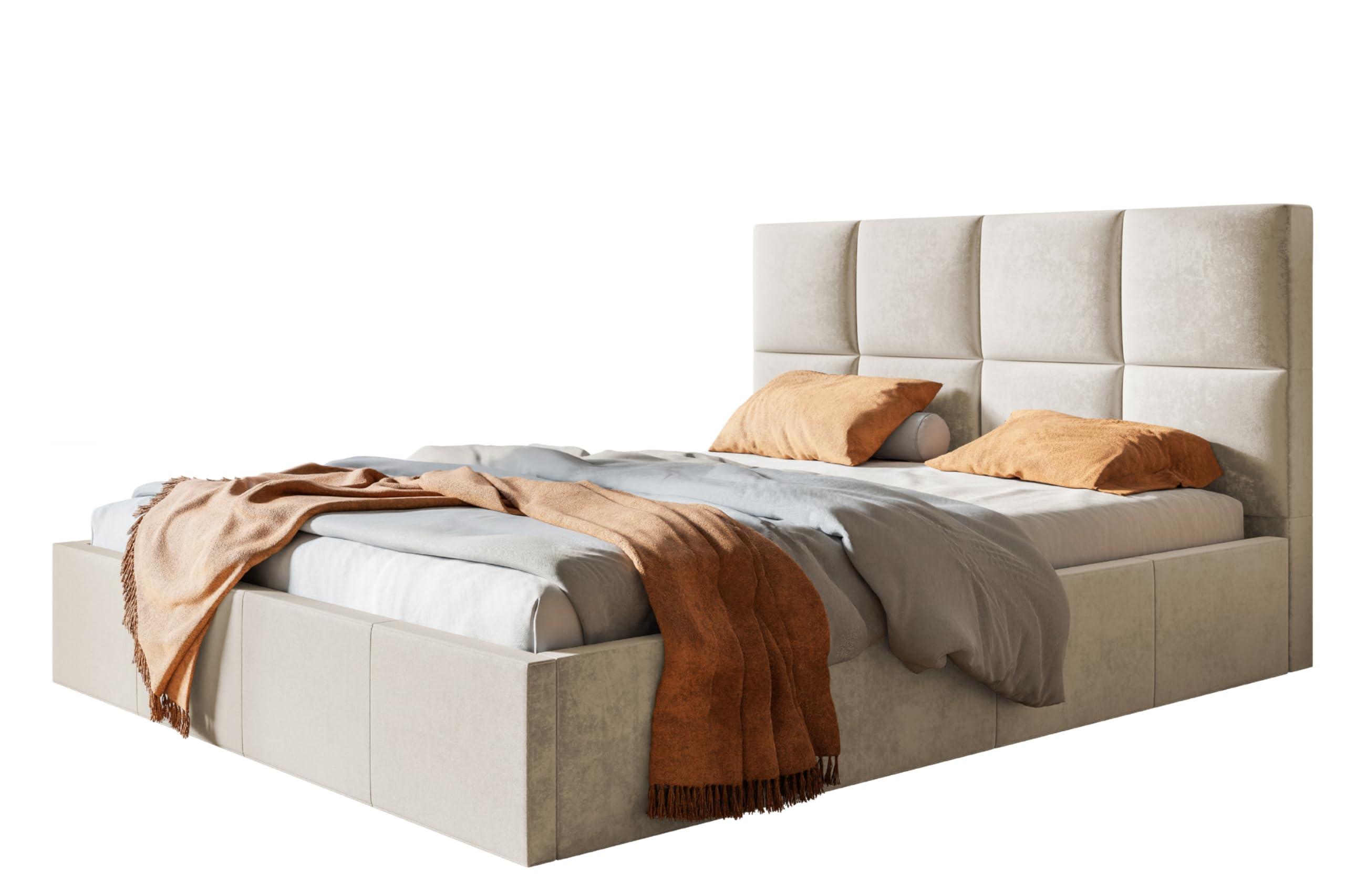BETT 120x200 - Polsterbett mit Bettkasten und Holzrahmen - Modern Betten - Weicher Jasminstoff - Kollektion Roma, Beige - Beige, Holz/Textil (120/200cm) - Alpi-Möbel