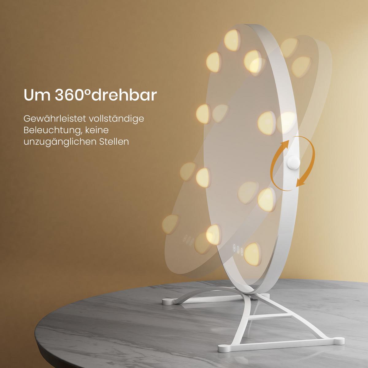 SCHMINKSPIEGEL Runder mit Beleuchtung, Weiß, ф40 cm - Weiß, Glas (40/16/40cm) - EMKE