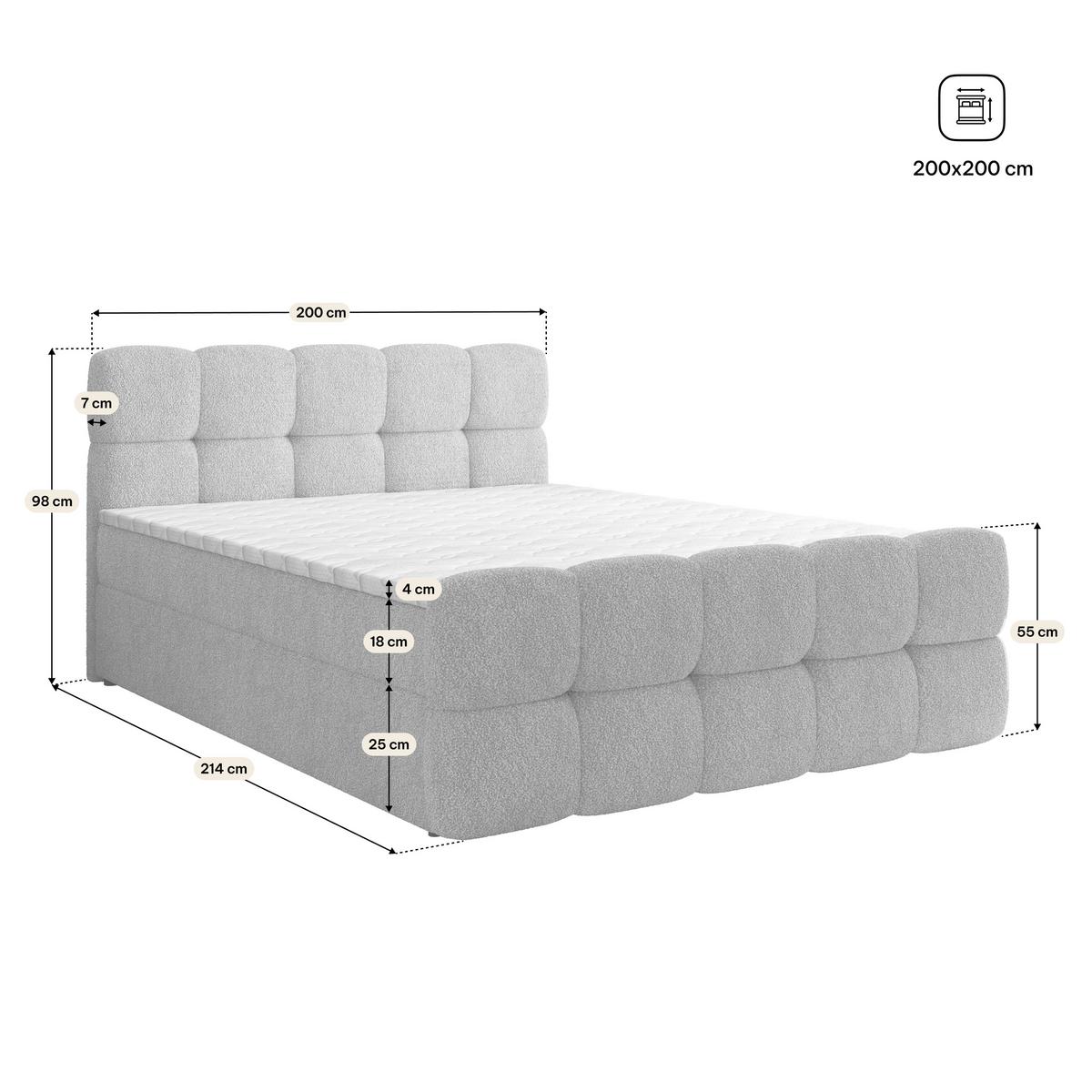 BOXBETT BRUME 200x200 cm mit Matratze und Topper, H2+H3 - Beige - Beige, Holz (200/200cm) - MASSENO