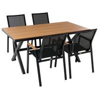 GARTENMÖBEL-SET 4-Sitzer Schwarz Metall Tiano - Braun, Kunststoff - Beliani