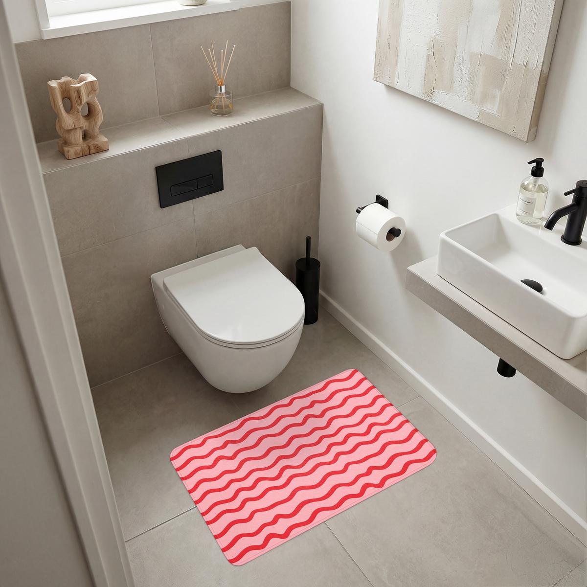 BADEMATTE Verspielt - Muster - Rot 80x50 cm - Rosa, Textil (80/50cm) - OnlyWow
