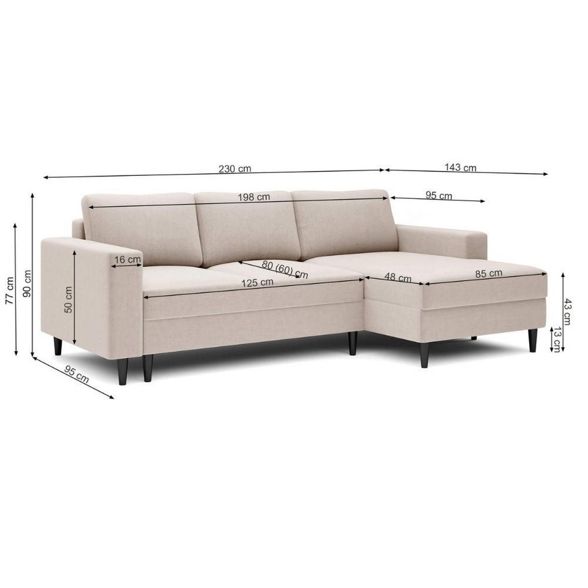 ECKSOFA Nalika Dunkelbeige Velours - Schwarz/Mokka, Holz/Textil (230/143cm) - Selsey