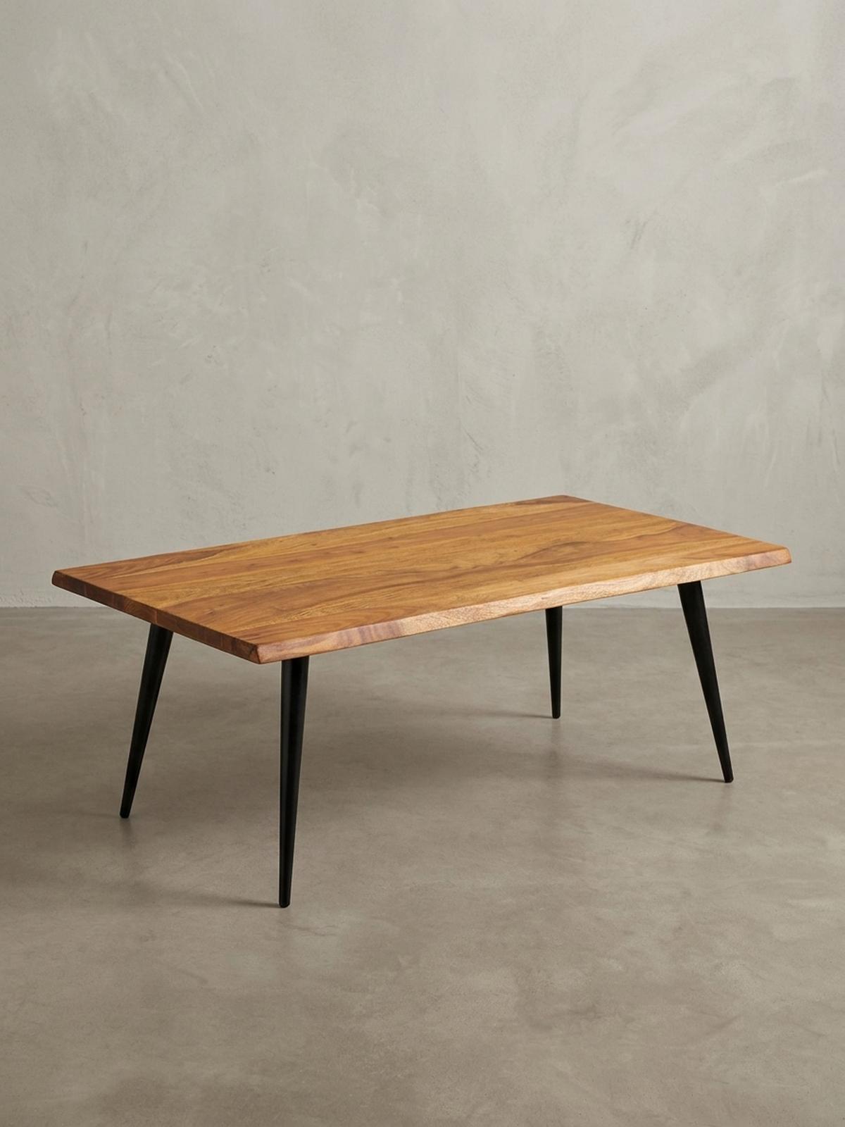 COUCHTISCH Sheesham Massivholz in Natur mit Baumkante und Metallgestell, 110x60x40 cm, Handgefertigt, Schutzlack-beschichtet - Schwarz/Braun, Holz/Metall (60/110/40cm) - KADIMA DESIGN