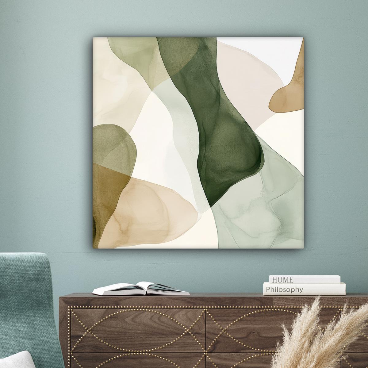 LEINWANDBILD Japandi - Abstrakt - Grün Deko Groß 90x90 cm - Salbeigrün, Textil (90/90cm) - MuchoWow