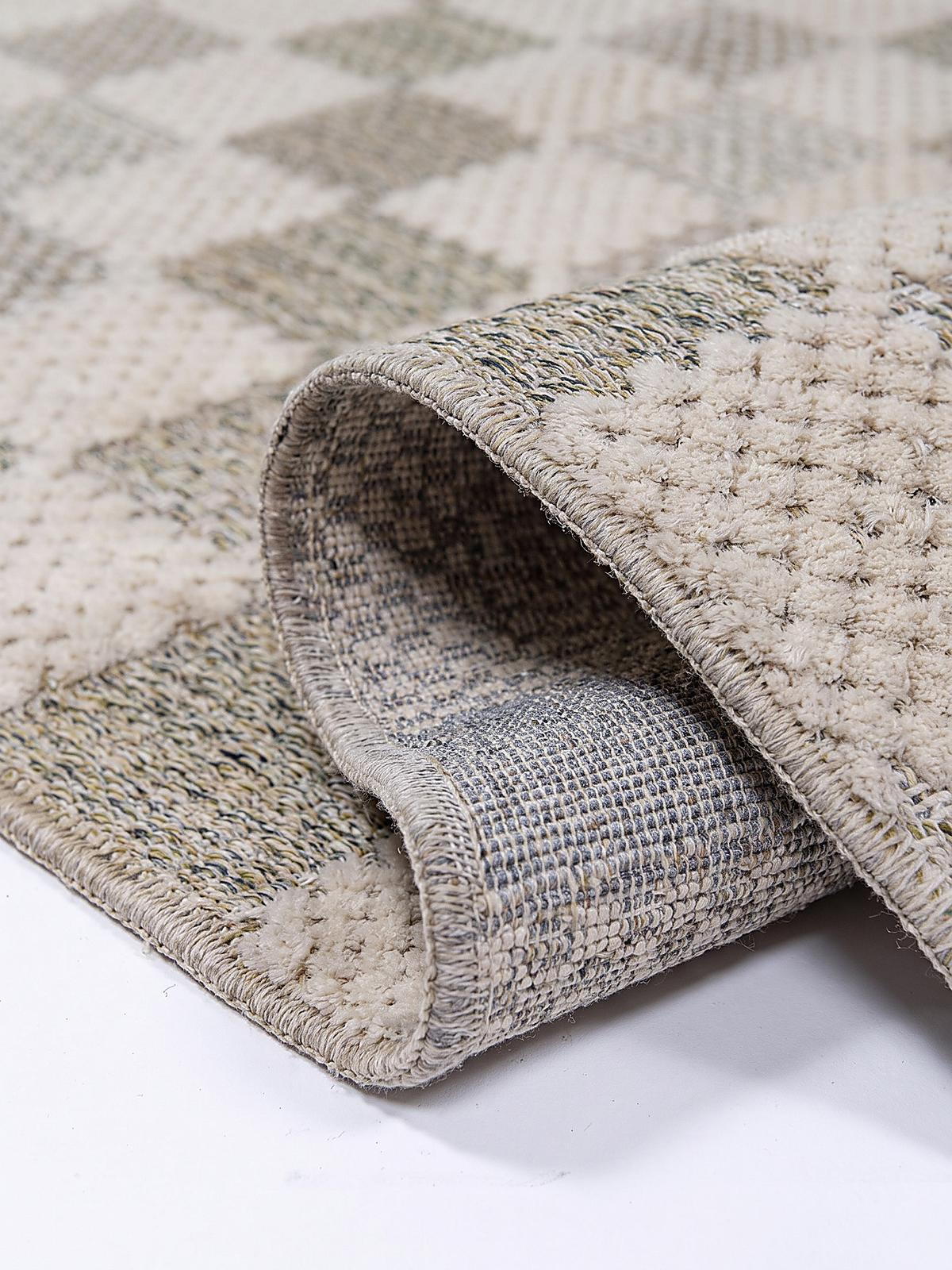 BAUMWOLLTEPPICH waschbar AFTON, Schachbrettmuster, Natur-Grün, 194 x 290 cm - Beige/Grün, Textil (194/290cm) - KADIMA DESIGN