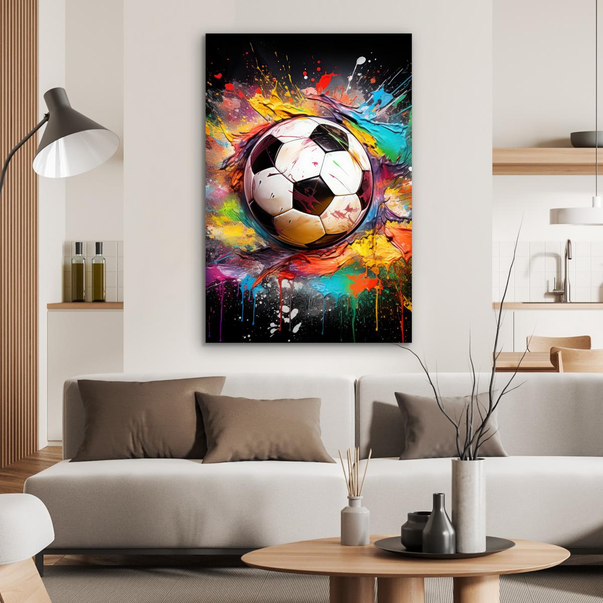 METALLBILD Fußball - Farbe - Farben - Schwarz - Weiß 80x120 cm - Weiß, Metall (80/120cm) - MuchoWow