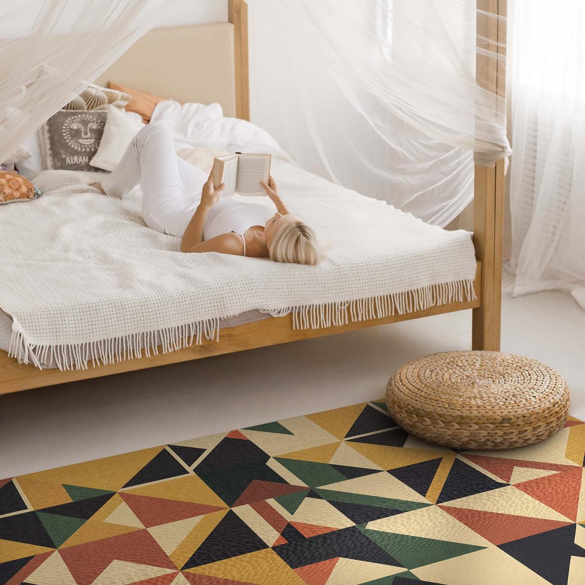 TEPPICH 80x120 cm Pastellgeometrie Bunte Retro Dreiecke & Quadrate - Currygelb, Kunststoff (80/120cm) - Wallfluent