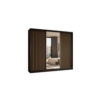 KLEIDERSCHRANK mit Spiegel-Schiebetüren und Aluminium-Leisten - LAMELO - 240 cm Schwarz+Schwarz+ Artisan - Schwarz/Eiche Artisan, Holzwerkstoff (240/216/61cm) - ALTDECOR