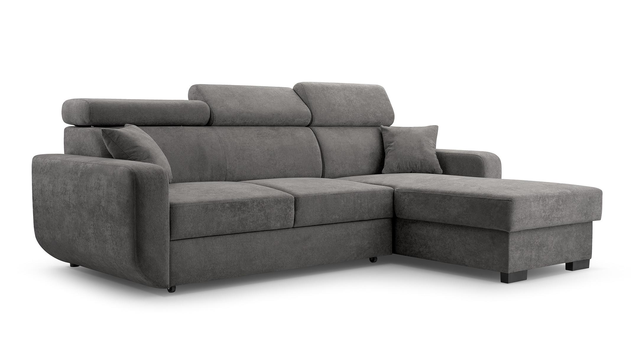 ECKSOFA CASTELLO Grau Plüsch-Stoff mit Schlaffunktion - Grau, Holz (236/165cm) - MASSENO