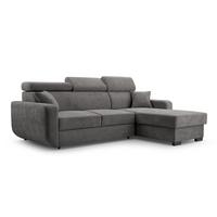 ECKSOFA CASTELLO Grau Plüsch-Stoff mit Schlaffunktion - Grau, Holz (236/165cm) - MASSENO