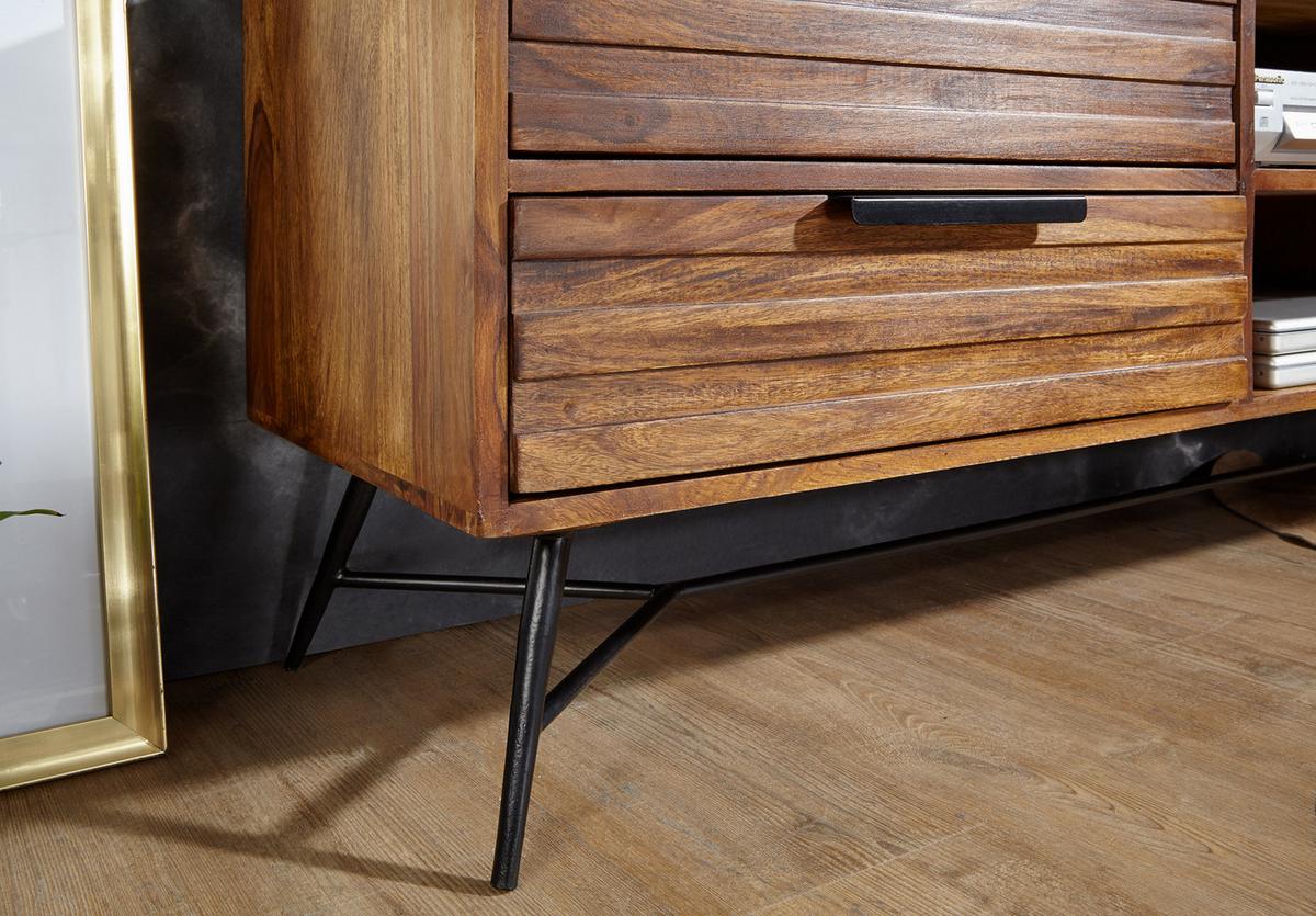 LOWBOARD Massivholz Industrial Stil 160x54x40 cm Modell NISHAN - Schwarz/Braun, Holz/Metall (160/54/40cm) - KADIMA DESIGN