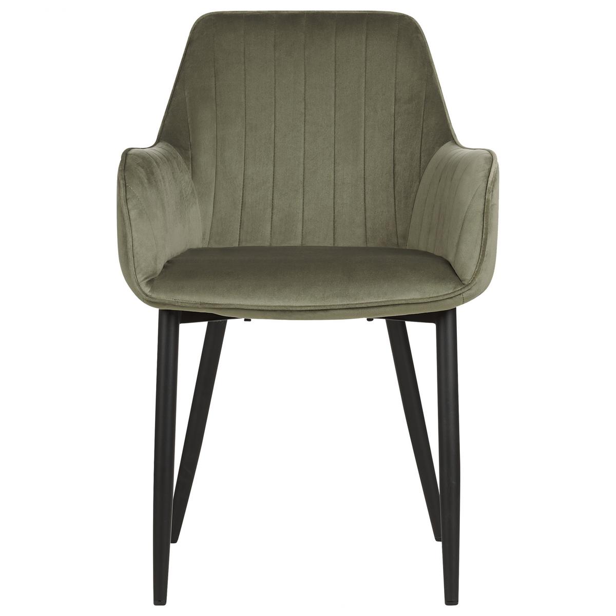 ESSZIMMERSTUHL 2er-Set Samtstoff olivgrün Wellston - Schwarz/Grün, Textil (60/84/61cm) - Beliani