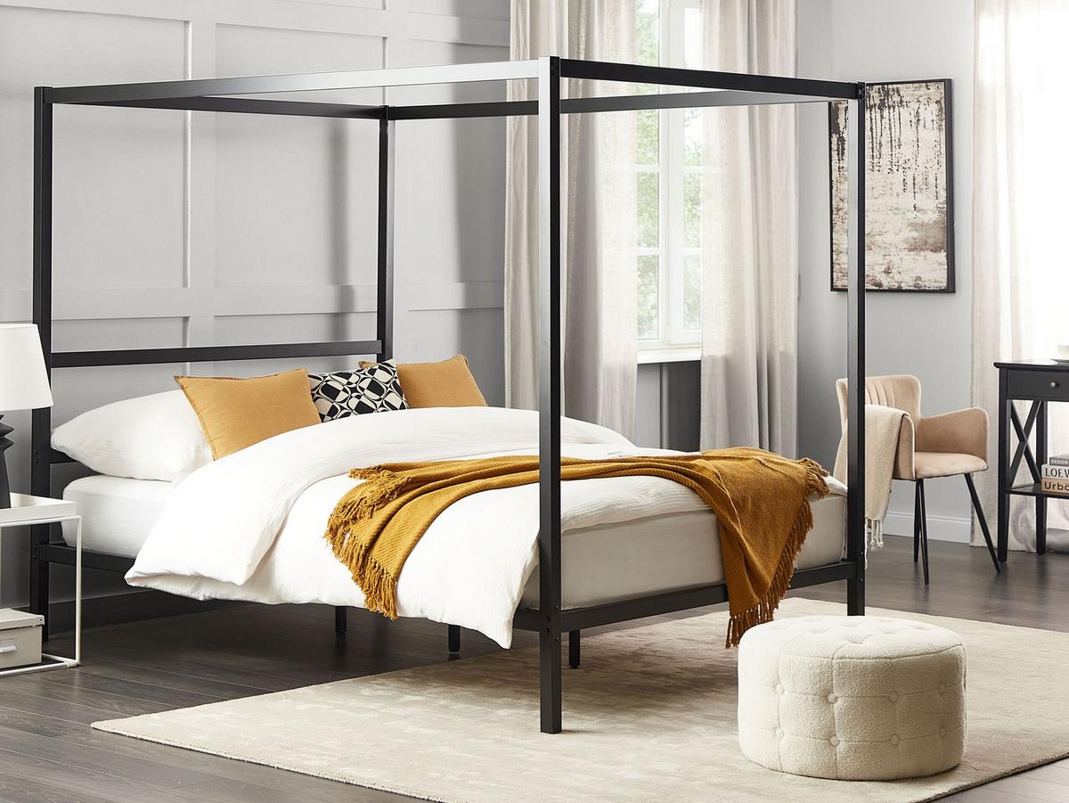 HIMMELBETT 160/200cm Schwarz Lestards - Schwarz, Metall (160/200cm) - Beliani