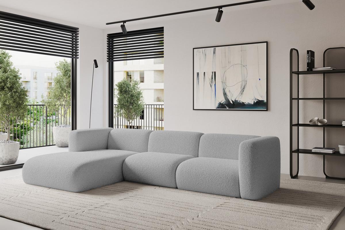 ECKSOFA Ottomane Links MIRA-L1 227x179x89 Hellgrau Bouclé - Silberfarben/Hellgrau, Holzwerkstoff/Kunststoff (227/179cm) - ALTDECOR