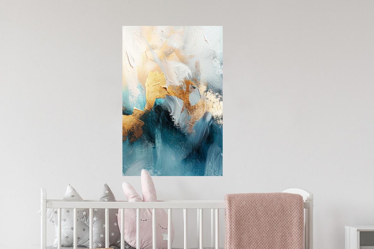 WANDTATTOO Abstrakt - Kunst - Gold - Blau Wandbild 40x60 cm - Petrol, Kunststoff (40/60/0.1cm) - MuchoWow