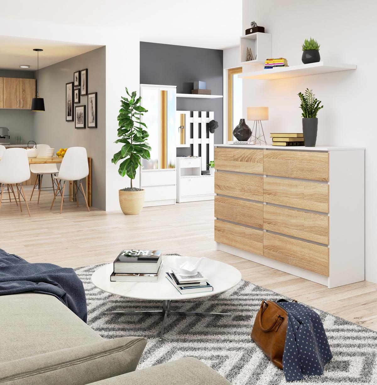 KOMMODE Weiß, Eiche Sonoma 99/138/40 - Weiß, Holzwerkstoff (138/99/40cm) - RAUMHIRSCH FURNITURE