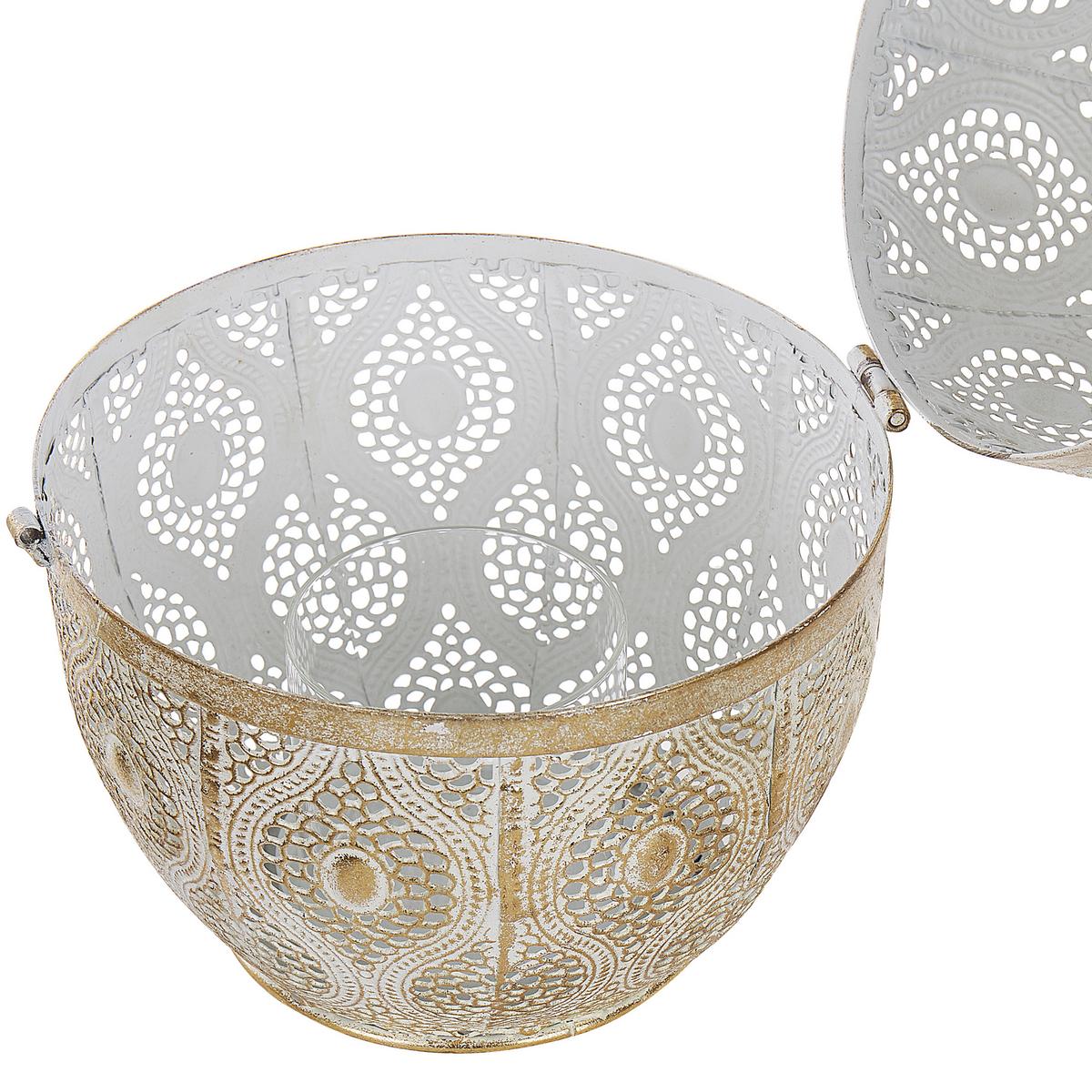 LATERNE Metall 34 cm Gold Amorgos - Goldfarben/Weiß, Metall (19/34/19cm) - Beliani