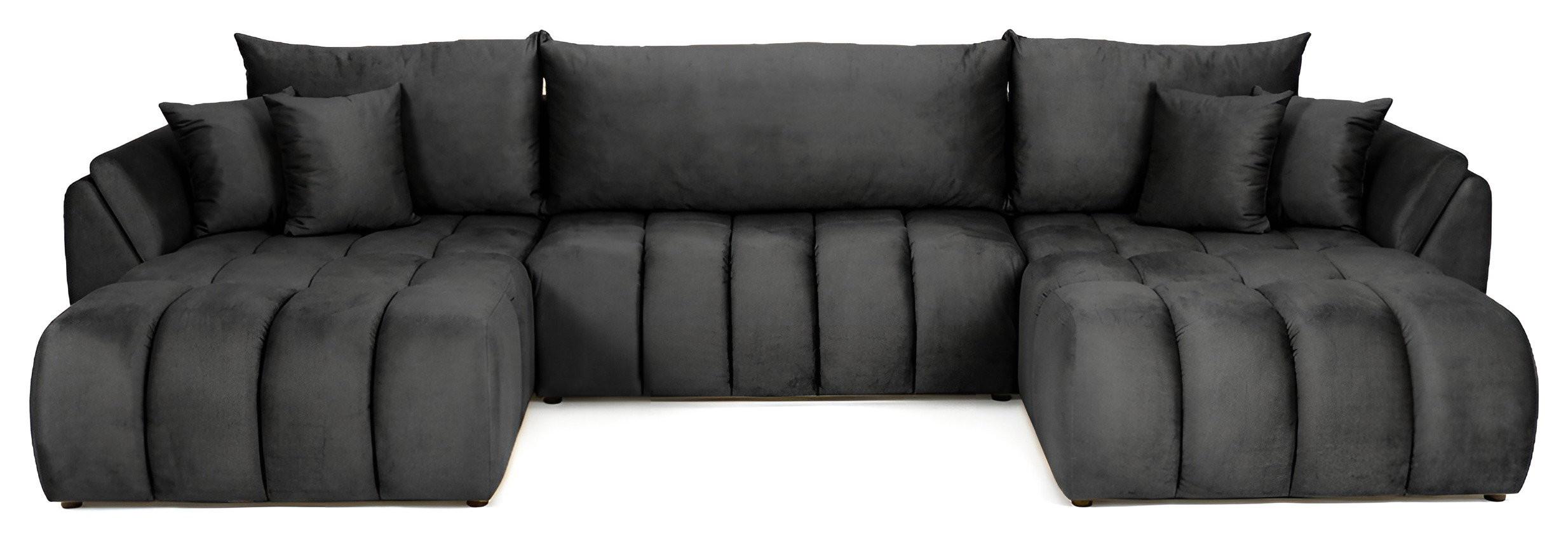 ECKSOFA Iris U mit Schlaffunktion und Bettkasten, U-Form – Grau Samt 382/184/85 cm - Schwarz/Grau, Kunststoff/Textil (382/184cm) - WFL GROUP