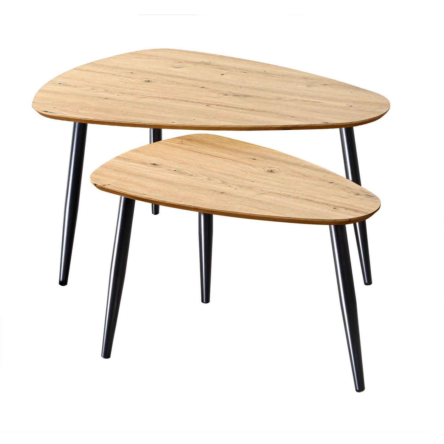 TISCH ineinander 2er-Set mit Metallbeinen 80/60/42 cm - Eschefarben, Holzwerkstoff (9.5/60/42cm) - Calicosy