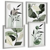 BILDER SET 4er Set - 50x50 cm & 40x60 cm Silberner Rahmen - Boho-Pflanzenkompositionen - Silberfarben, Kunststoff (50/50cm) - TULUP