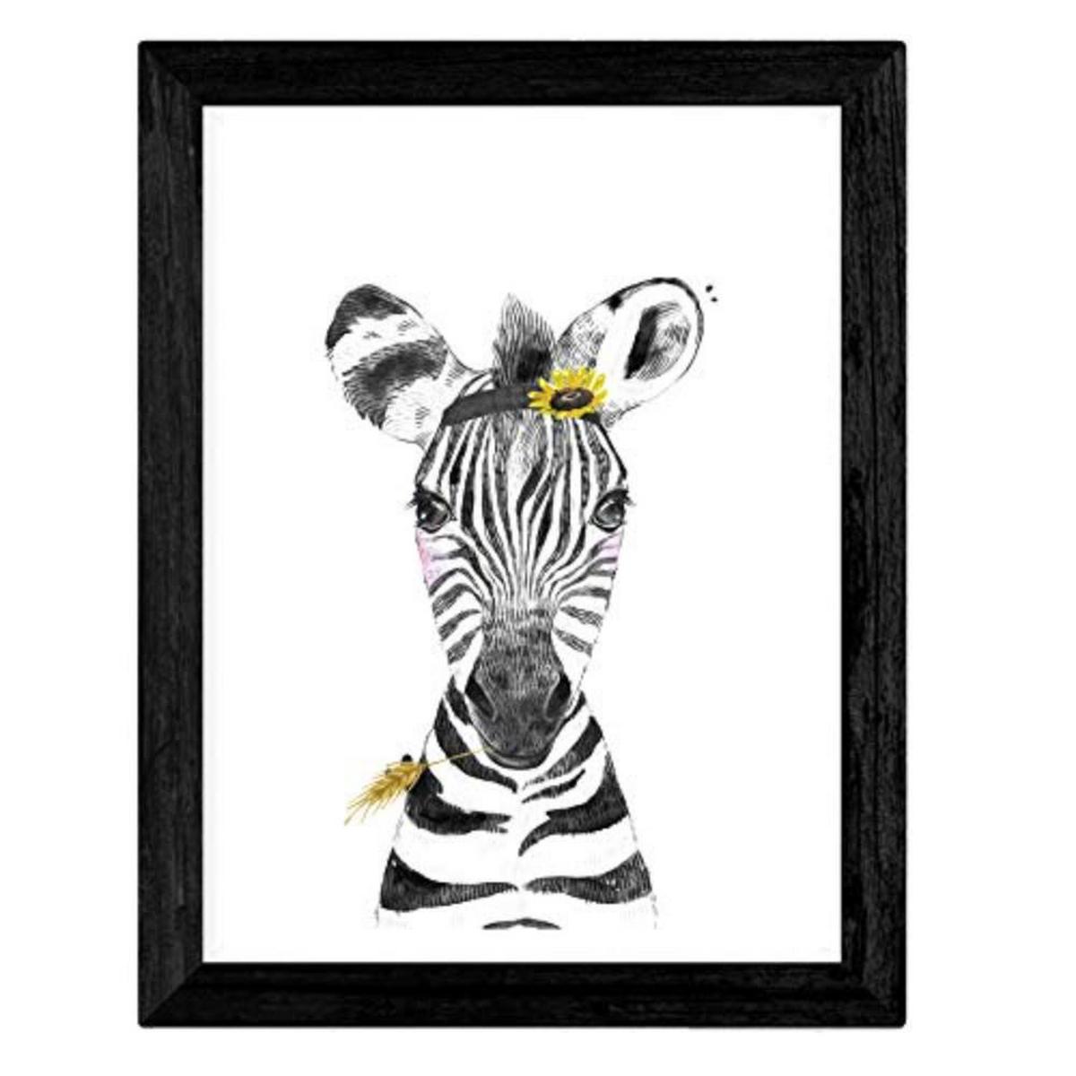 POSTER Set mit 4 Kinder Tiere mit Gläsern A3 Schwarzer Rahmen - Schwarz, Papier (29.7/3cm) - Nacnic
