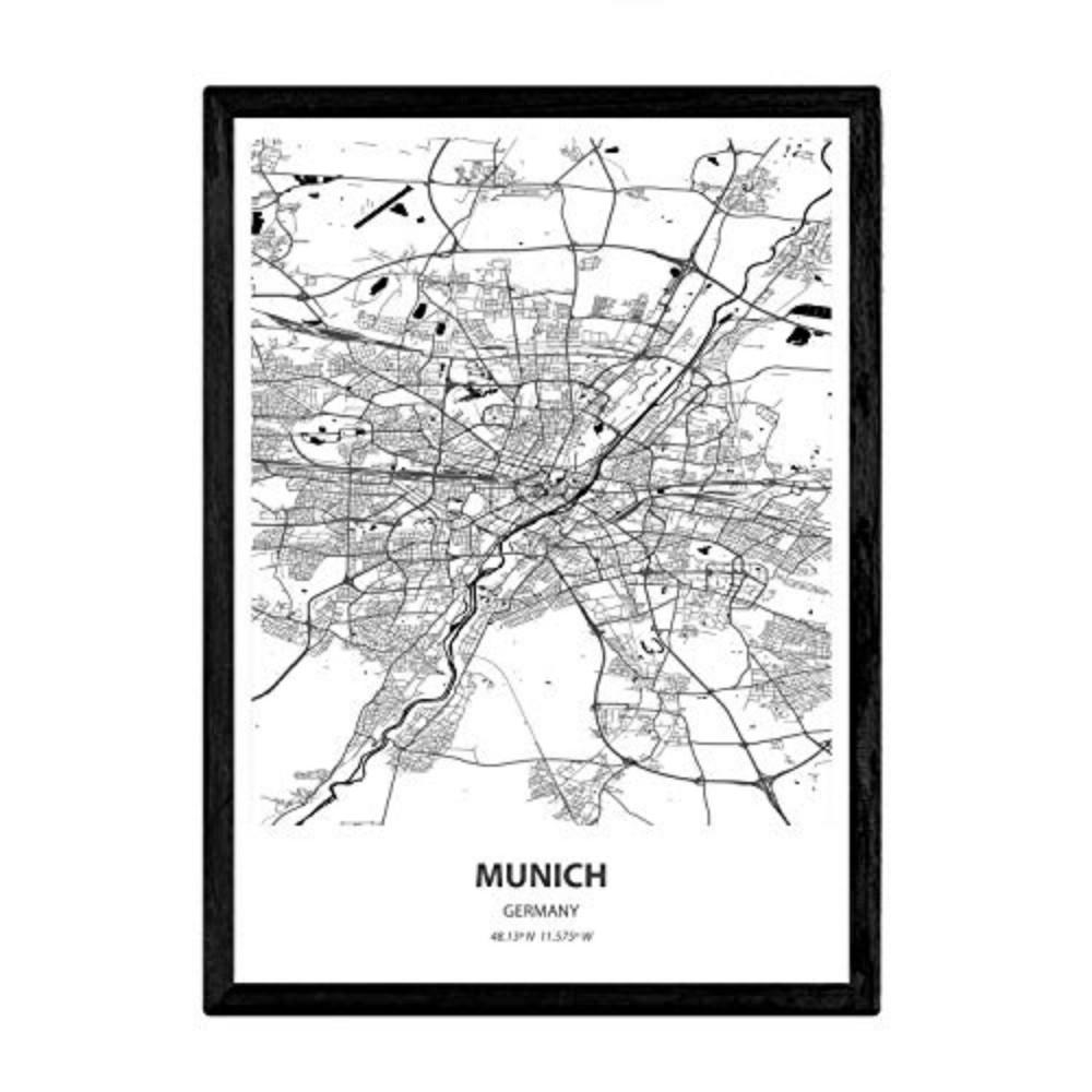 POSTER München - Deutschland A4 Schwarzer Rahmen - Schwarz, Papier (29.7/5/21cm) - Nacnic