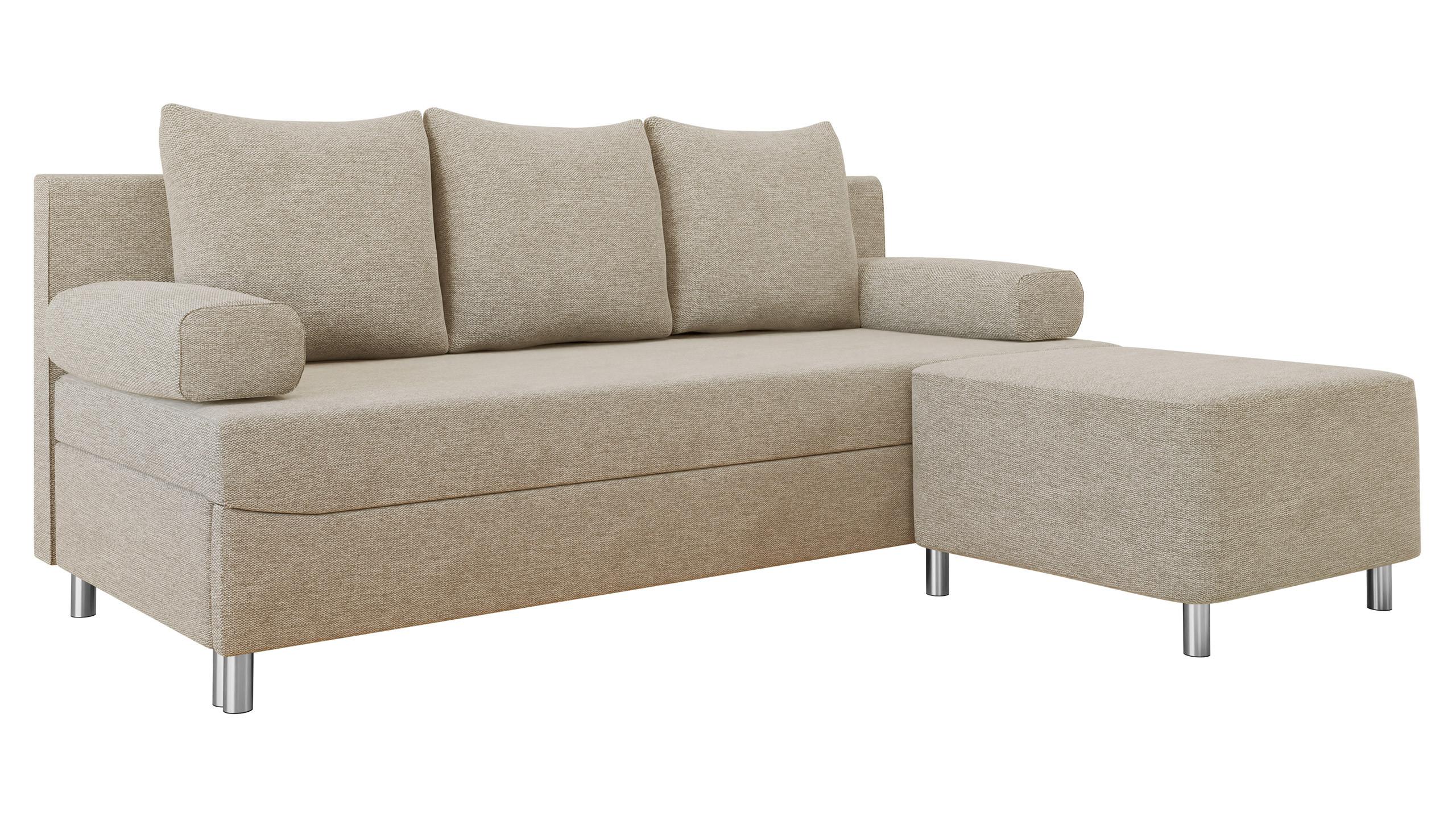 SCHLAFSOFA Dover mit Polsterhocker - Chromfarben/Naturfarben, Holz/Kunststoff (192/86/80cm) - MIRJAN24