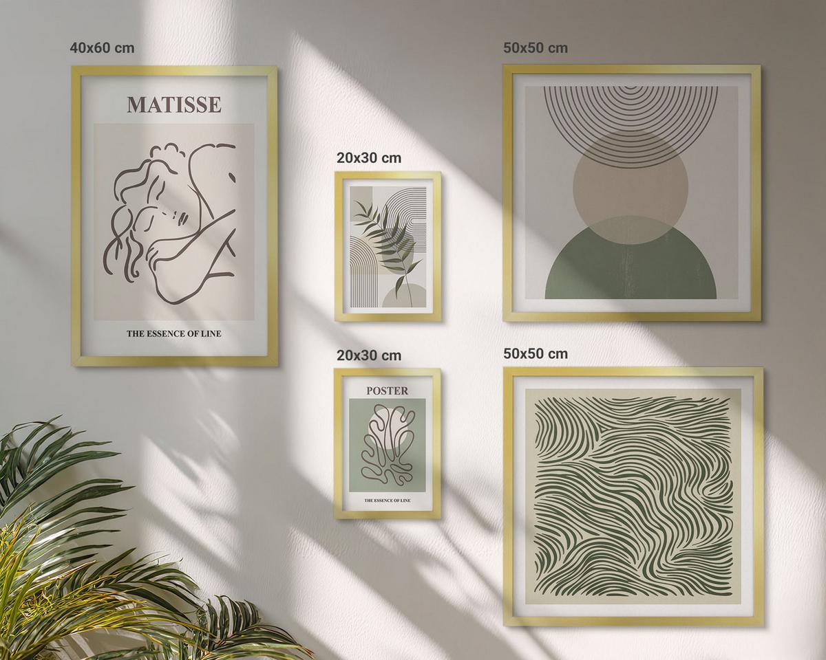 BILDER SET 5er Set - 50x50 cm & 20x30 cm & 40x60 cm Goldrahmen - Geometrische botanische Muster - Goldfarben, Kunststoff (40/60cm) - TULUP