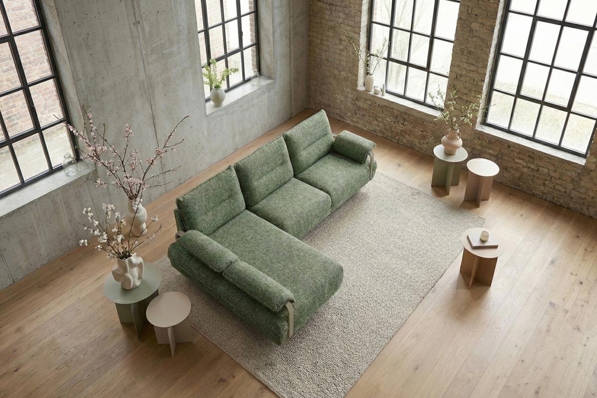 ECKSOFA ANISSA Grün Flachgewebe - Schwarz/Grün, Kunststoff/Textil (297/185cm) - KAWOLA