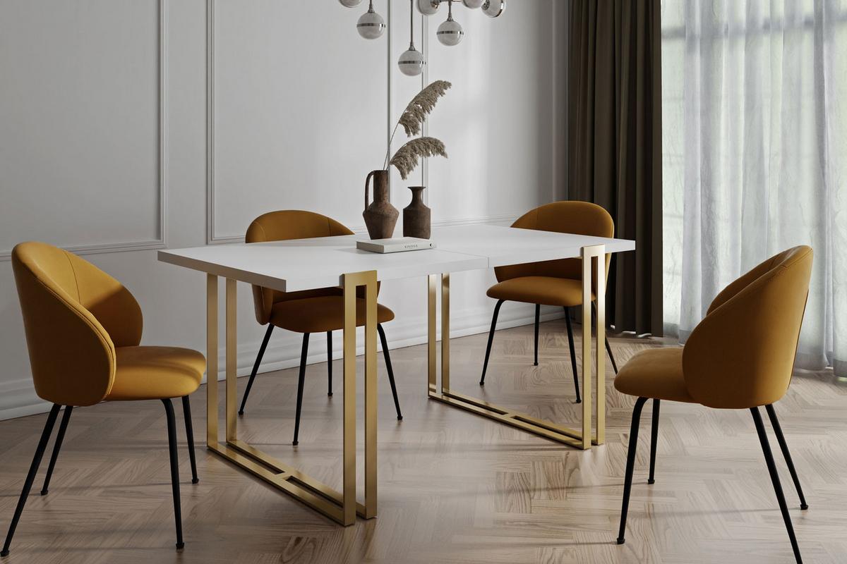 ESSTISCH Stella rechteckig ausziehbar, Weiß 120-220/80/76 cm - Goldfarben/Weiß, Holzwerkstoff/Metall (80/220/76cm) - WFL GROUP