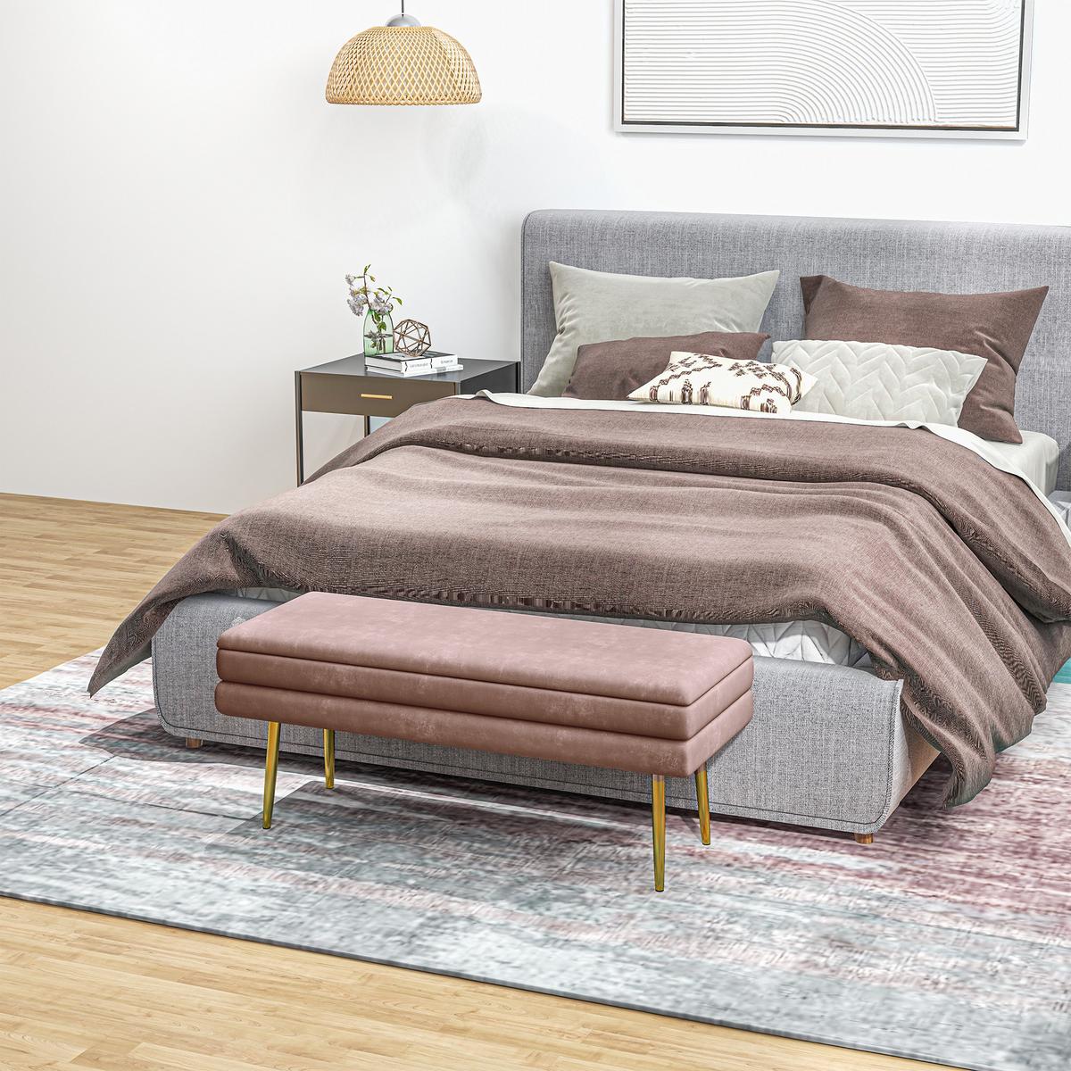 TRUHENBANK mit Stahlbeine, Rosa - Rosa, Kunststoff (37.5/42/100cm) - HOMCOM