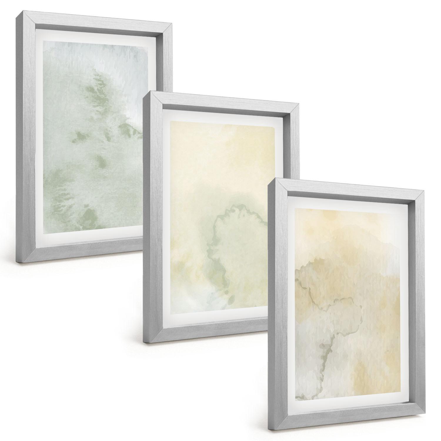 BILDER SET 3er Set - 20x30 cm Silberner Rahmen - Pastellfarbene Aquarelltexturen - Silberfarben, Kunststoff (20/30cm) - TULUP