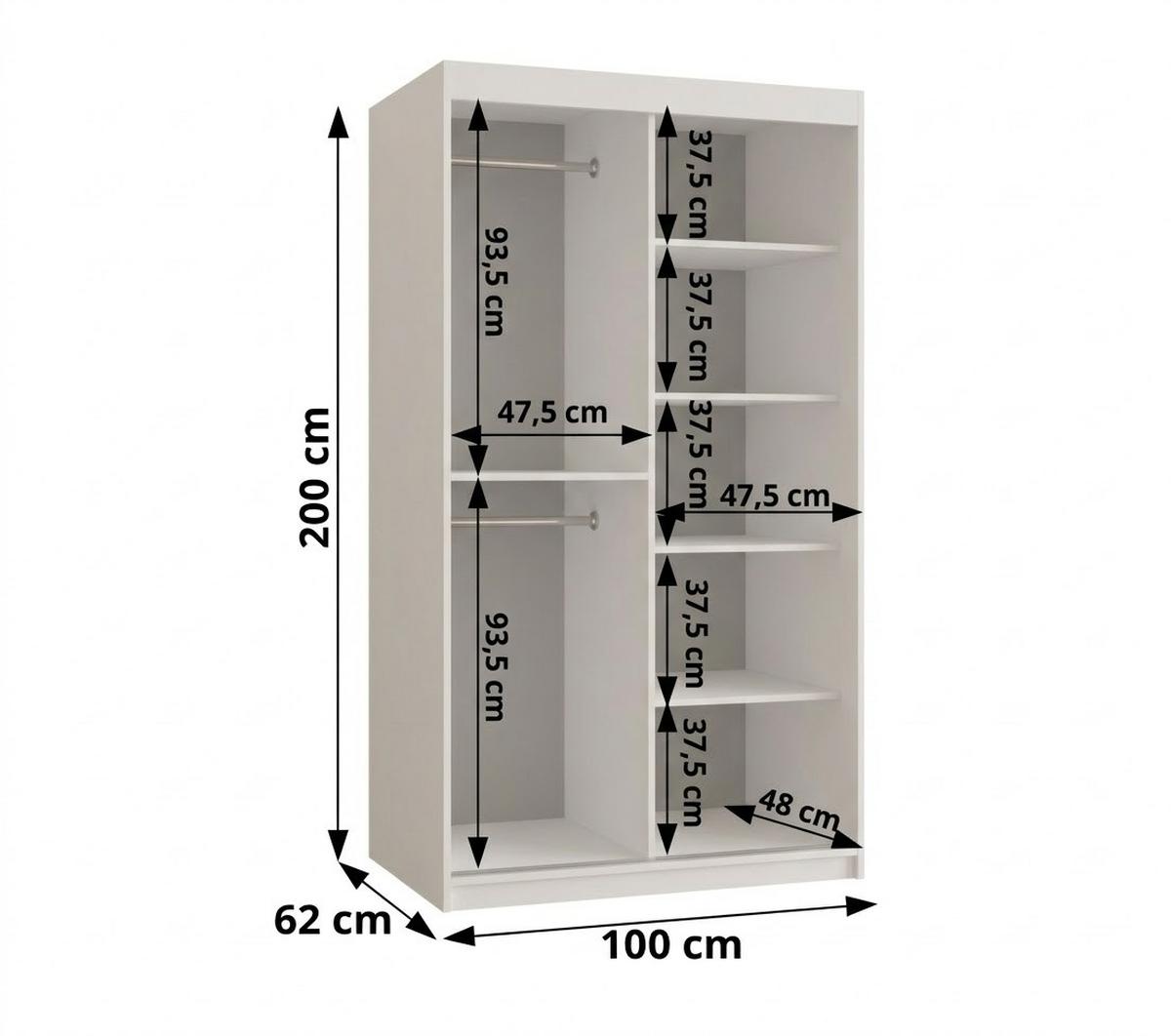 SCHIEBETÜRENSCHRANK mit Spiegel TOKYO 1 200/100/62 2-türig - Silberfarben/Weiß, Holz/Kunststoff (100/200/62cm) - MÖBEL KRYSPOL
