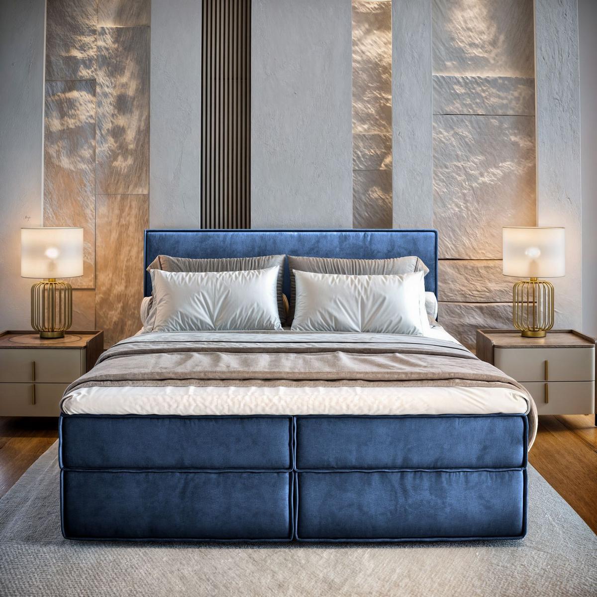 BOXBETT PELLIO 160x200 cm mit Matratze und Topper - Blau - Blau, Holz (160/200cm) - MASSENO