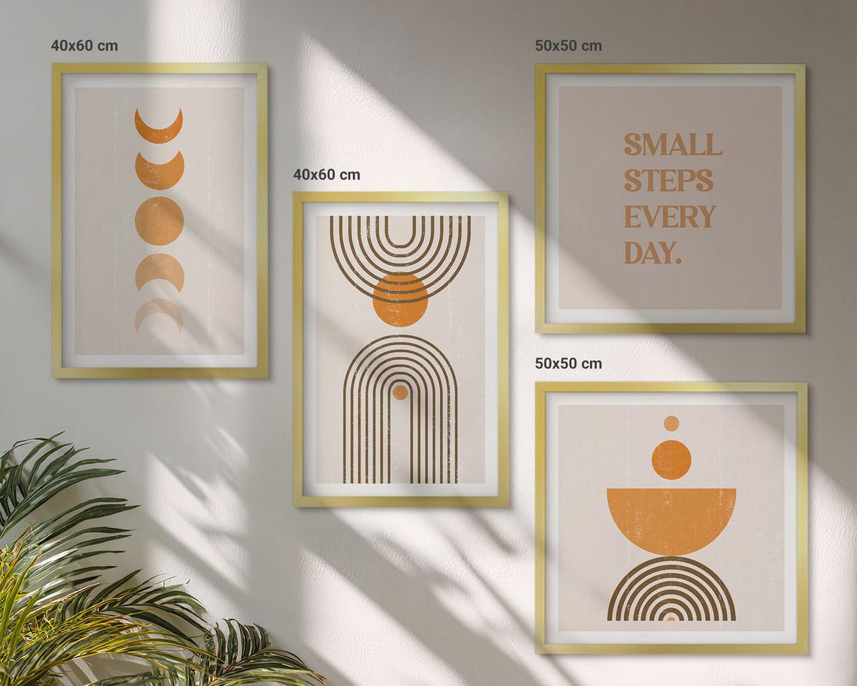 BILDER SET 4er Set - 50x50 cm & 40x60 cm Goldrahmen - Minimalistische Boho-Muster - Goldfarben, Kunststoff (50/50cm) - TULUP