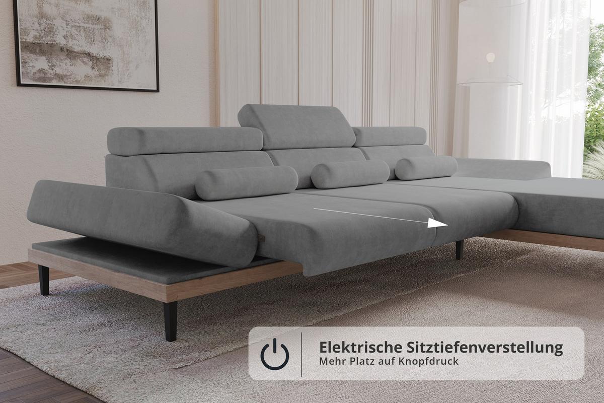 ELEKTRISCHES ECKSOFA Rechts MONA 316x205x85 Grau Velours - Taupe, Holzwerkstoff/Textil (316/205cm) - ALTDECOR