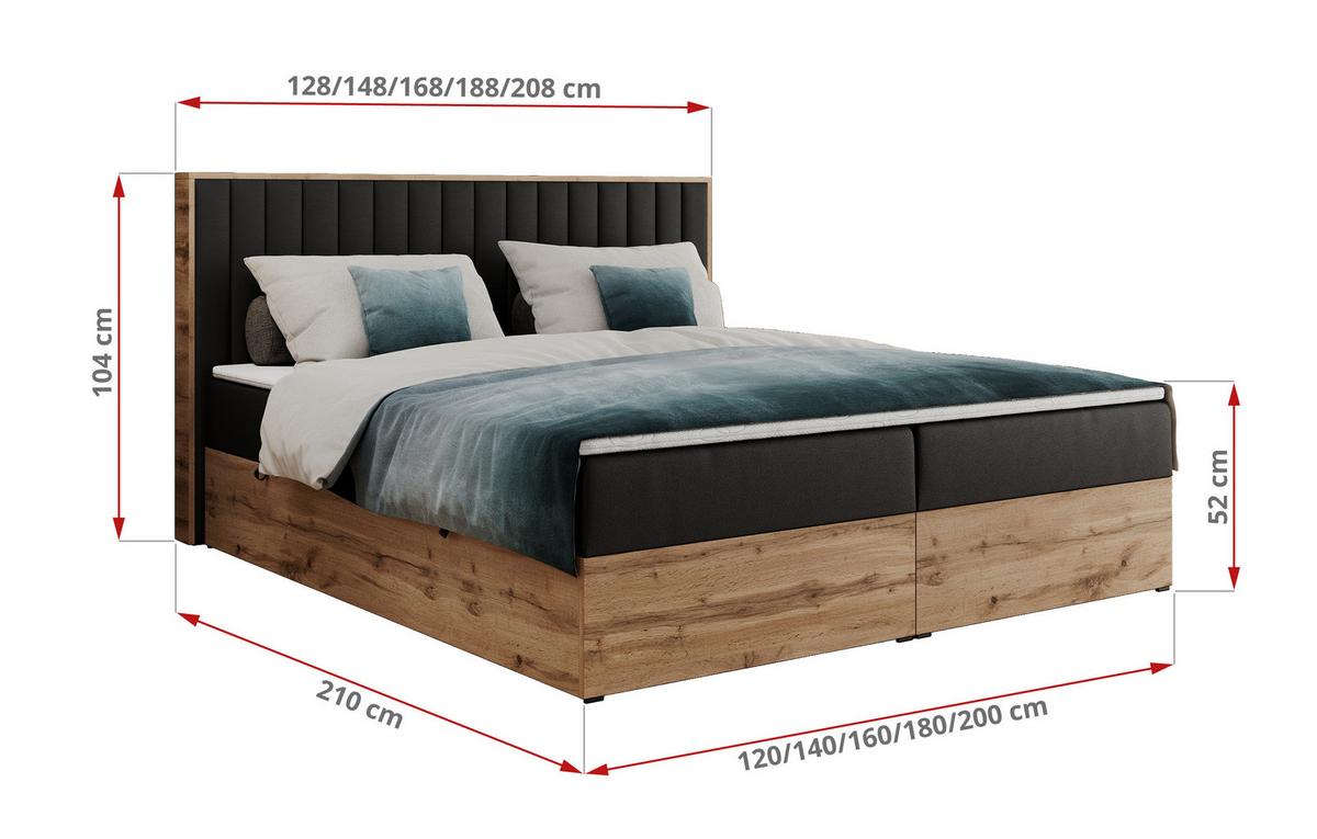 BOXBETT ALBERO 4 - 120/200 Schwarz Kunstleder - H4 - Schwarz, Holz/Textil (120/200cm) - MKS