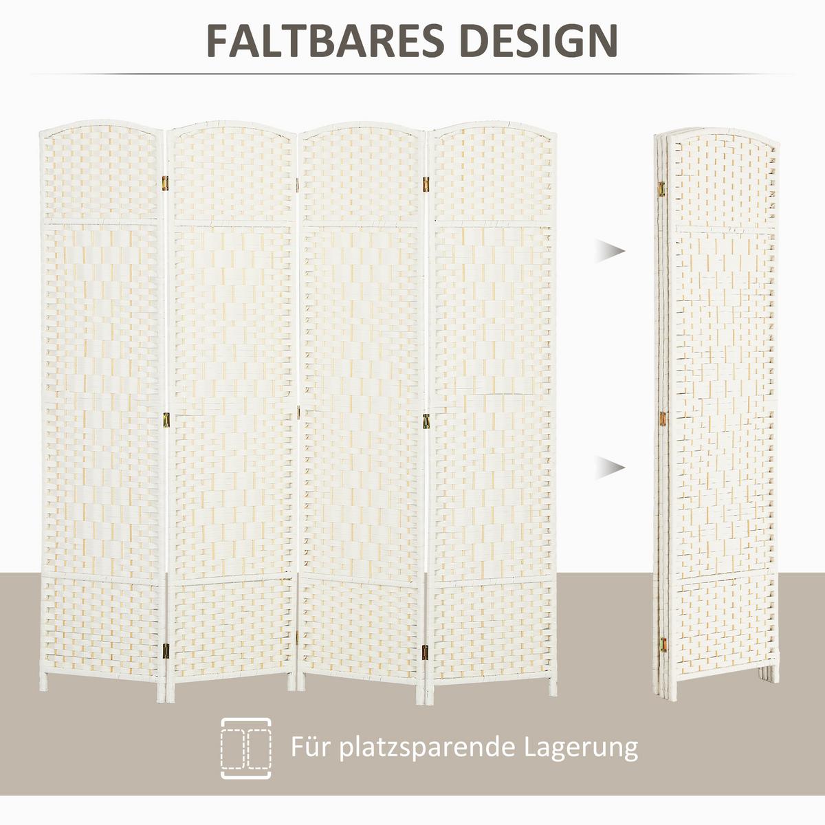 PARAVENT faltbar Weiß 180/180 cm - Weiß, Holz (1.7/180cm) - HOMCOM