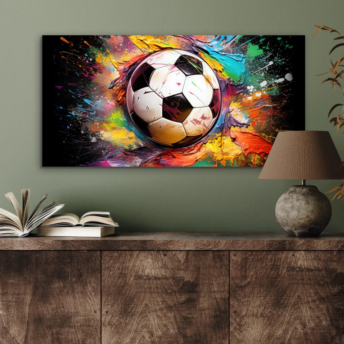 METALLBILD Fußball - Farbe - Farben - Schwarz - Weiß 80x40 cm - Weiß, Metall (80/40cm) - MuchoWow