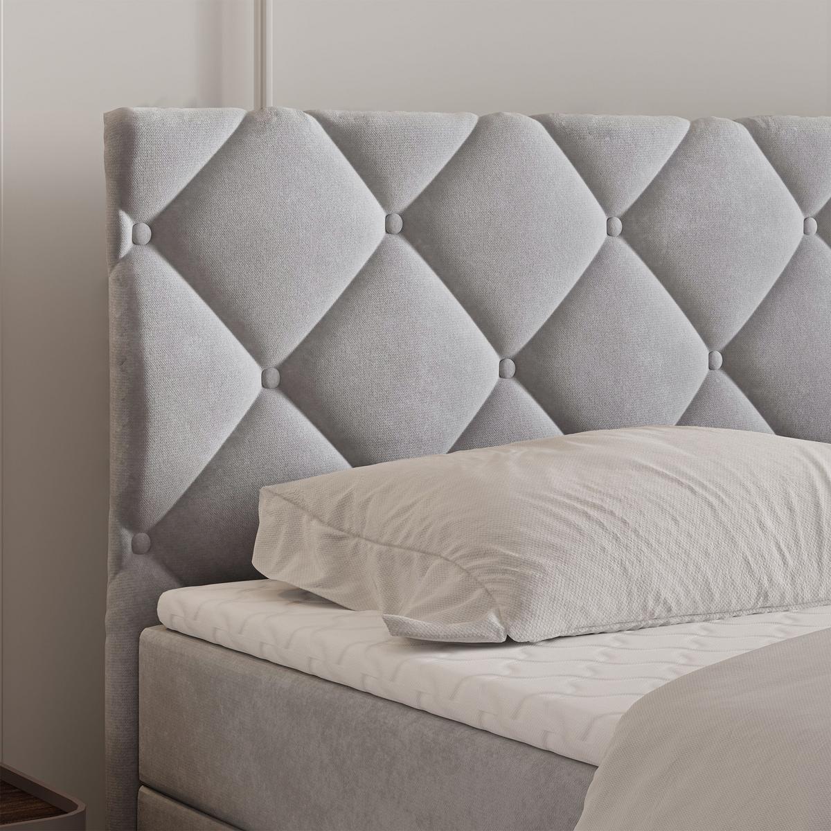BOXBETT ROVARI 160x200 cm mit Matratze und Topper - Hellgrau - Hellgrau, Holz (160/200cm) - MASSENO