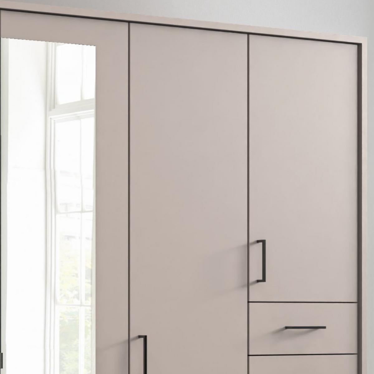 DREHTÜRENSCHRANK B273/H210/T58 cm in Beige Grau, Kleiderschrank mit Passepartout & 2 Spiegeltüren & Schubkästen, Griffe schwarz / 22580 - Greige/Beige, Holzwerkstoff/Kunststoff (273/210/58cm) - luma-home